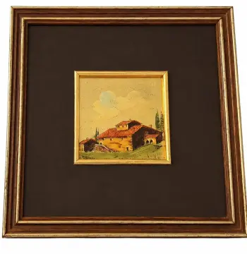 Vintage Italian Sterling Silver Painting - Tuscan Landscape Miniature, 925 Silver Foil, Florence Artisanal Art