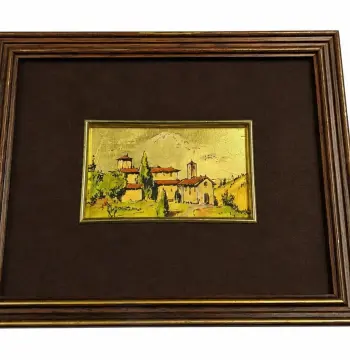 Vintage Italian 925 Sterling Silver & Gold Leaf Bas-Relief Tuscan Landscape